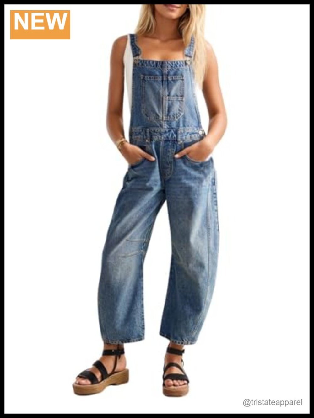 Womens Denim Bib Overalls Barrel Leg Adjustable Straps Jean Jumpsuit